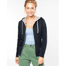 Sweat-shirt zippé capuche contrastée femme