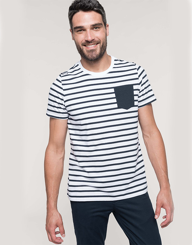T-shirt rayé marin avec poche manches courtes