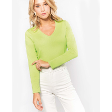 T-SHIRT COL V MANCHES LONGUES FEMME